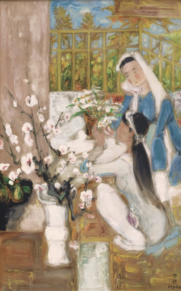 JEUNES FILLES AUX FLEURS DE PÊCHES (YOUNG GIRLS WITH PEACH FLOWERS) by Lê Phổ