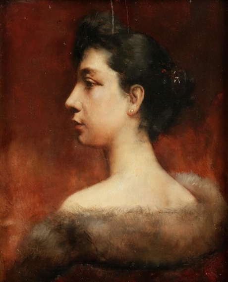 A profile portrait of a young woman by Maurice Bompard