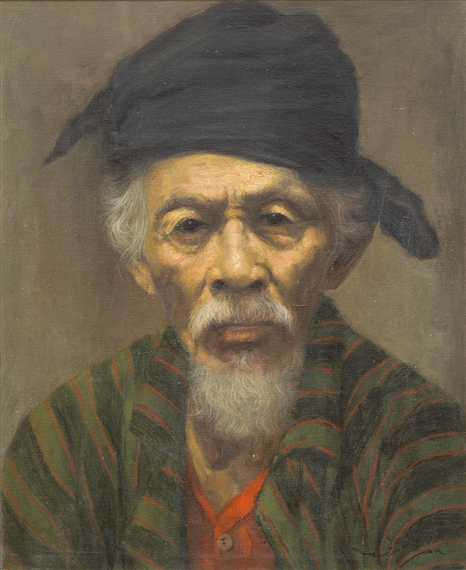 Portrait of an Indonesian man  signed lower right  oil on canvas, 52,5x42,5 cm by Dullah