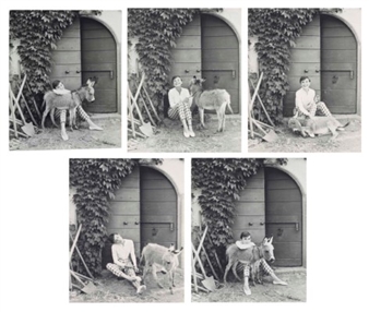 Five works: Audrey Hepburn with Bimba the Donkey at the Villa Rolli, Cecchina, 23 June, 1955 - Norman Parkinson