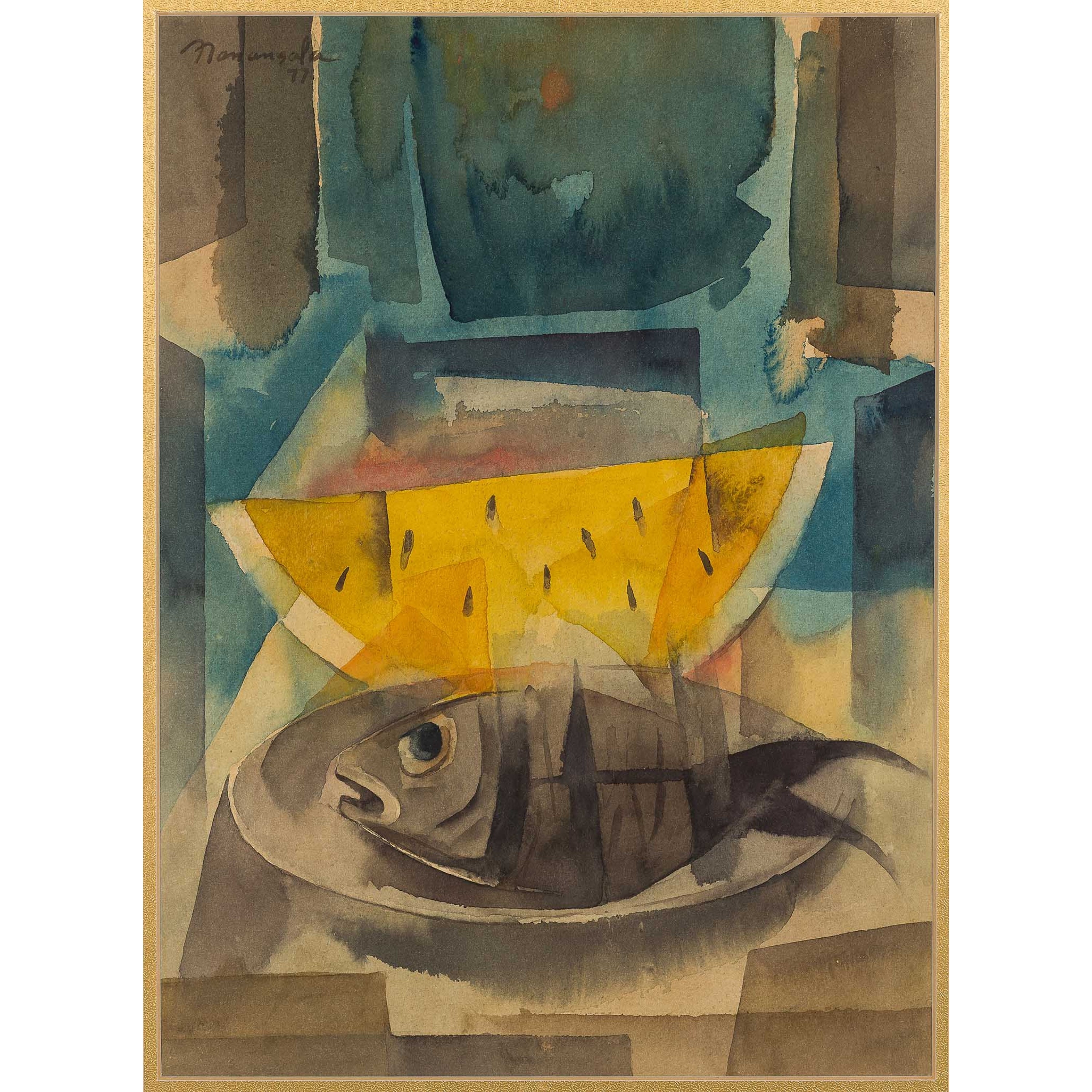 Manansala Vicente Still Life with Fish and Watermelon