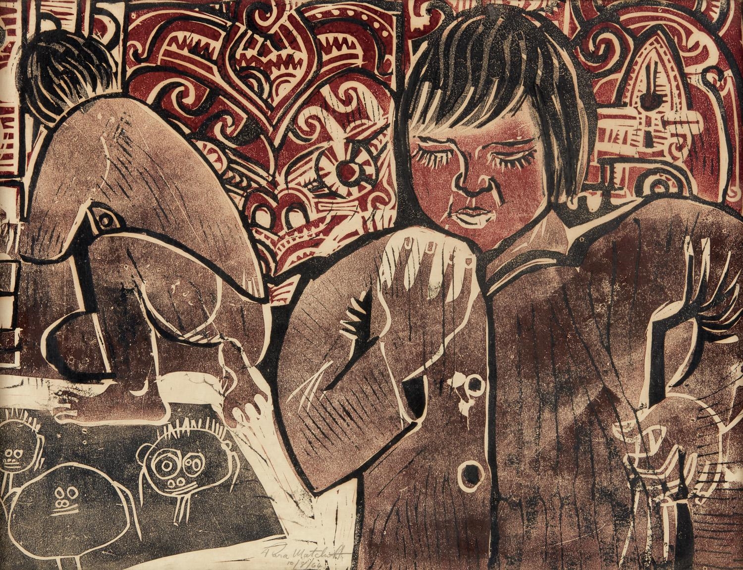 Paratene Matchitt | Children and Carvings (1964) | MutualArt