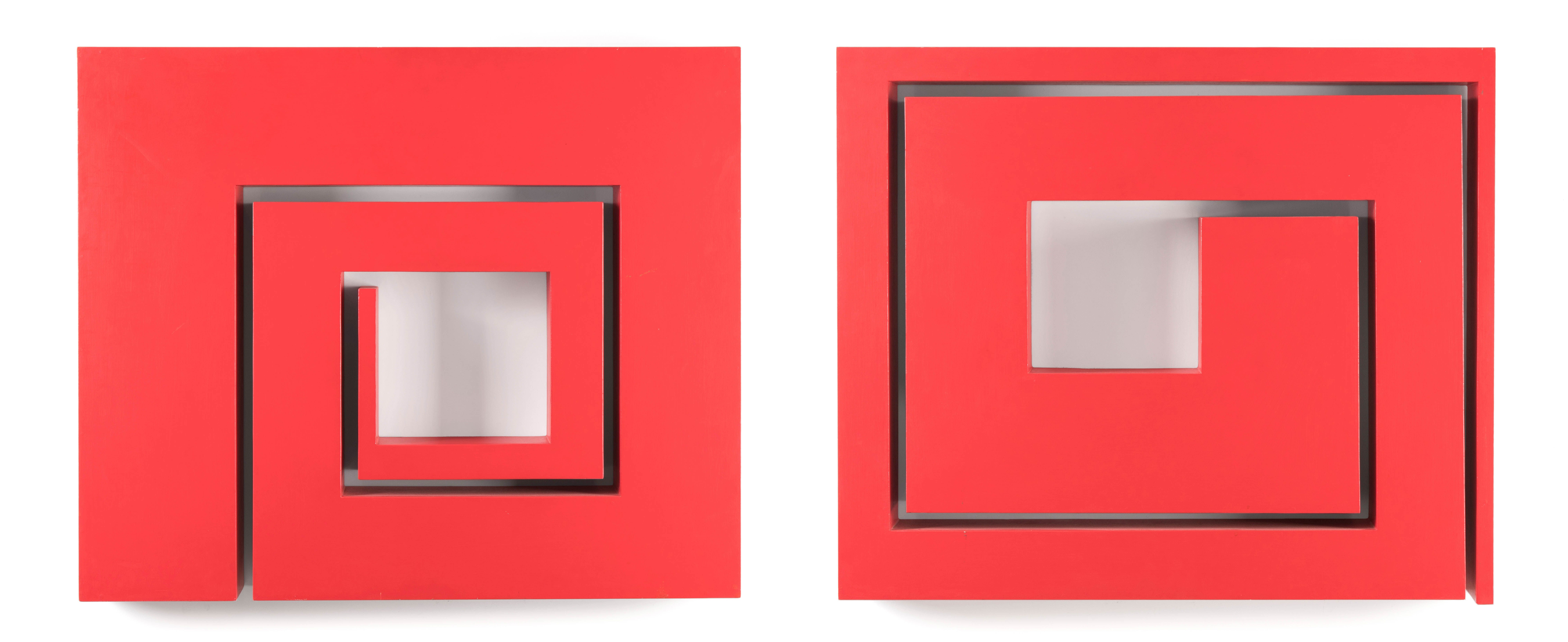 Artwork by Franz Pichler, Doppelskulptur, Made of red lacquered wood