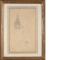 Deux élégantes devant un beffroi by Pierre Justin Ouvrié