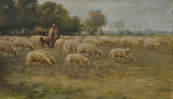 "Schäfer mit seinen Schafen auf der Heide" - Bernd Funke