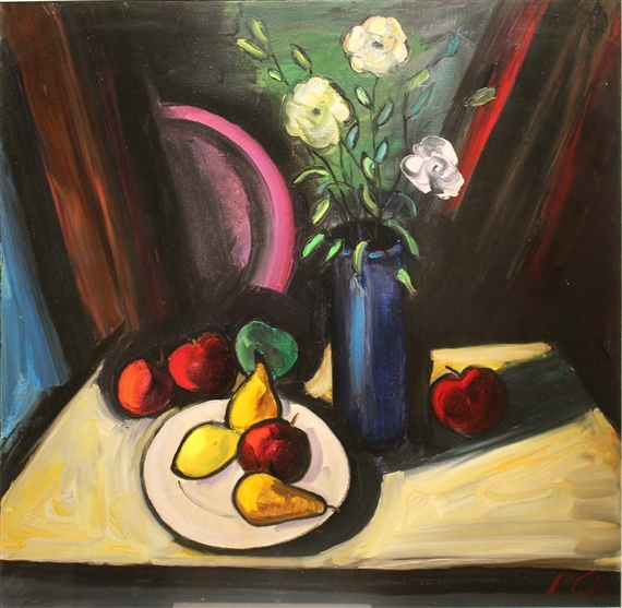 Peter Collis | STILL LIFE WITH FRUIT AND FLOWERS ON A TABLE | MutualArt
