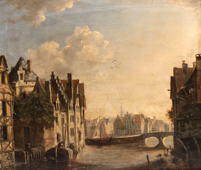 Artwork by Monogrammist H.D., a city view, Made of oil on panel