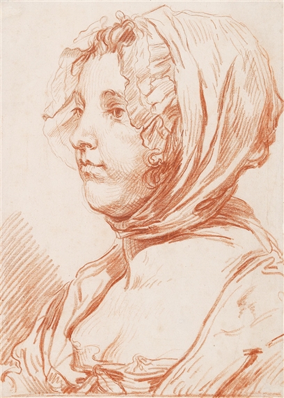 A study of a young woman in a red kerchief by Jean-Baptiste Greuze