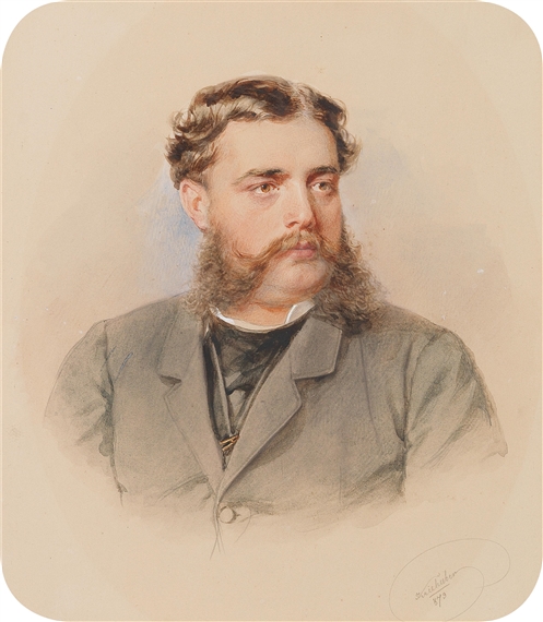 A bust portrait of a corpulent gentleman with blond whiskers by Josef Kriehuber