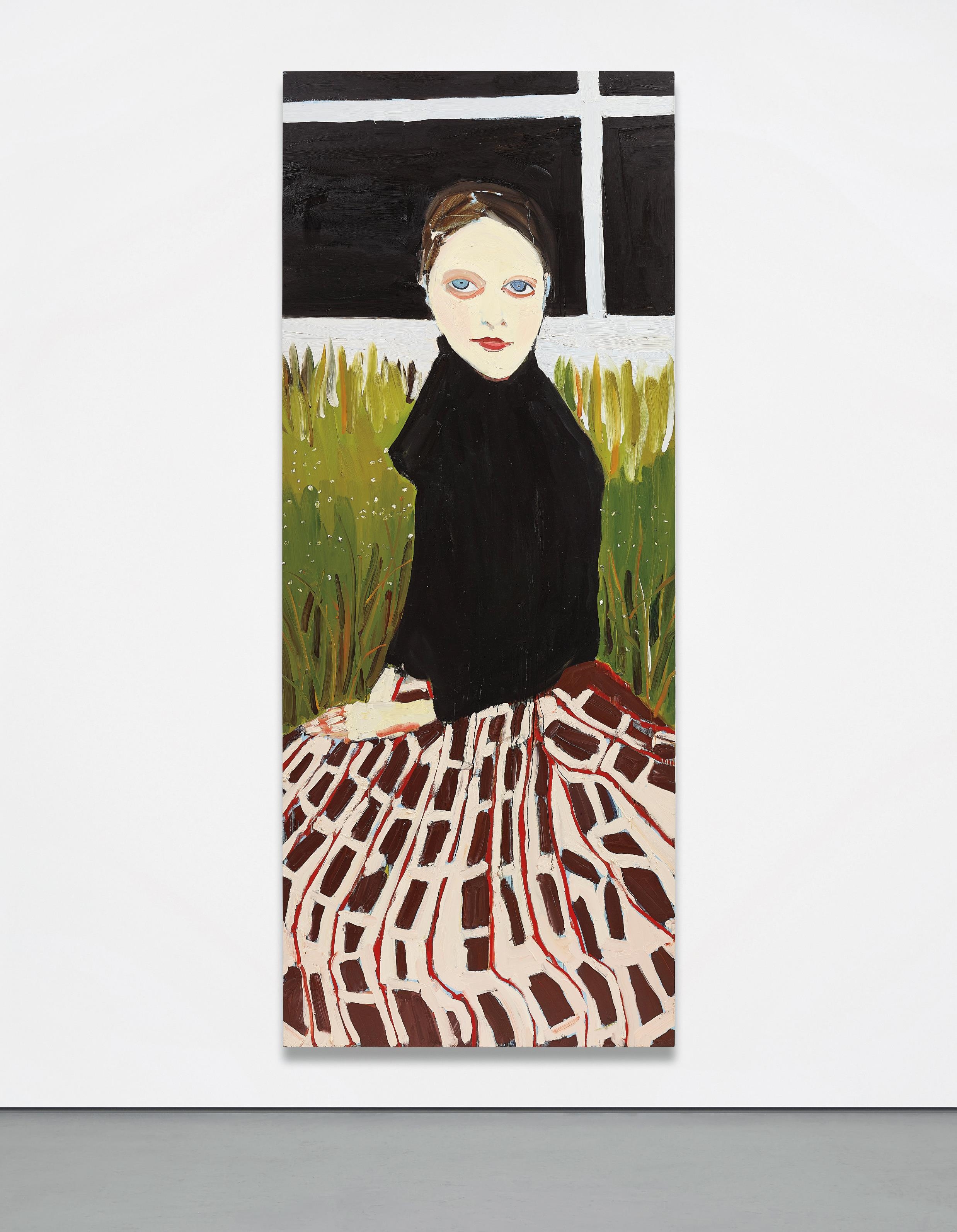 Artwork by Chantal Joffe, Checkered Skirt, Made of oil on board