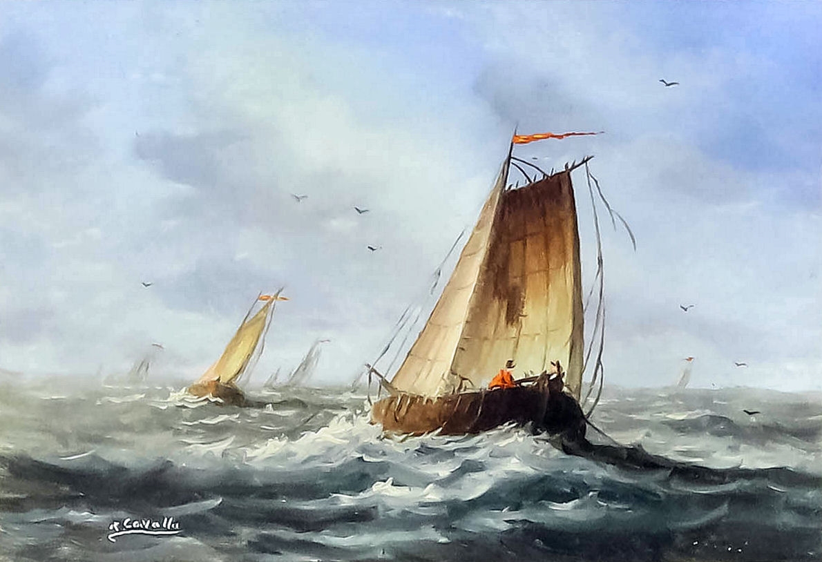 R. Cavalla | 2 Works: Fishing boats on choppy seas | MutualArt