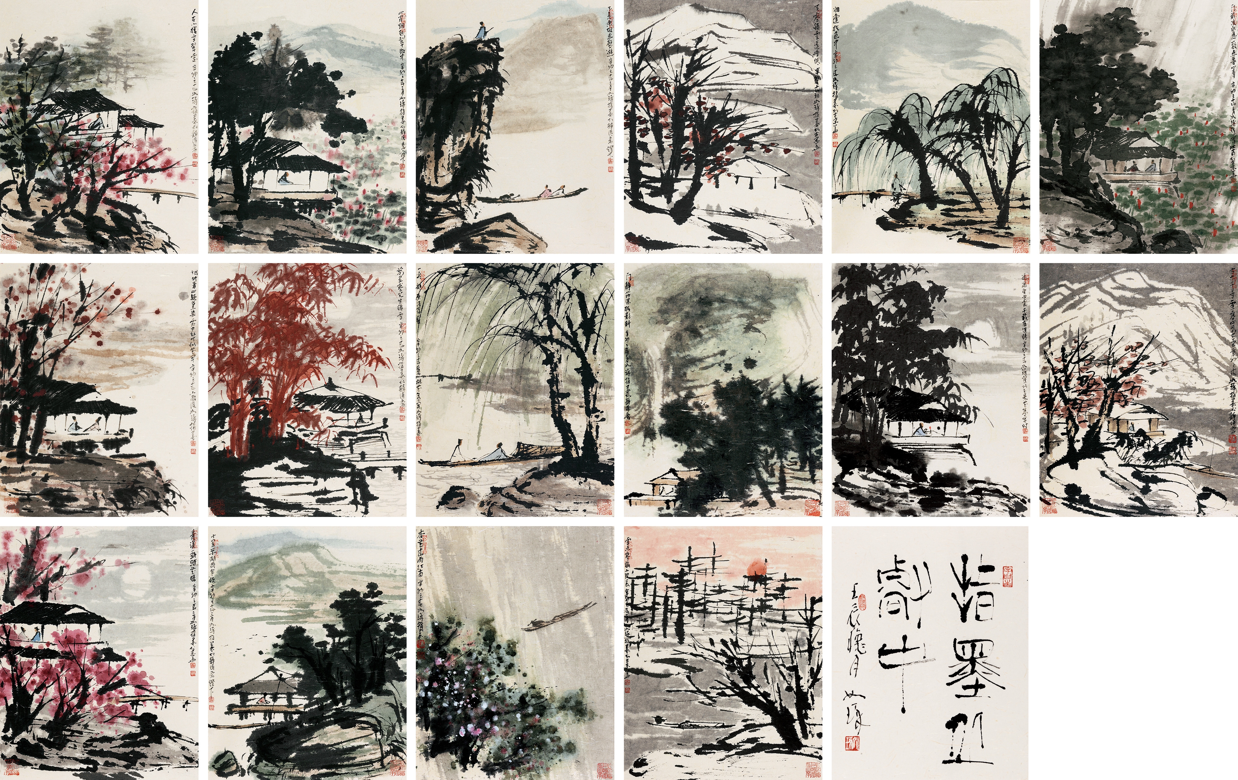 Cui Ruzhuo | 17 works: Series of Sixteen Paintings and a Calligraphy ...