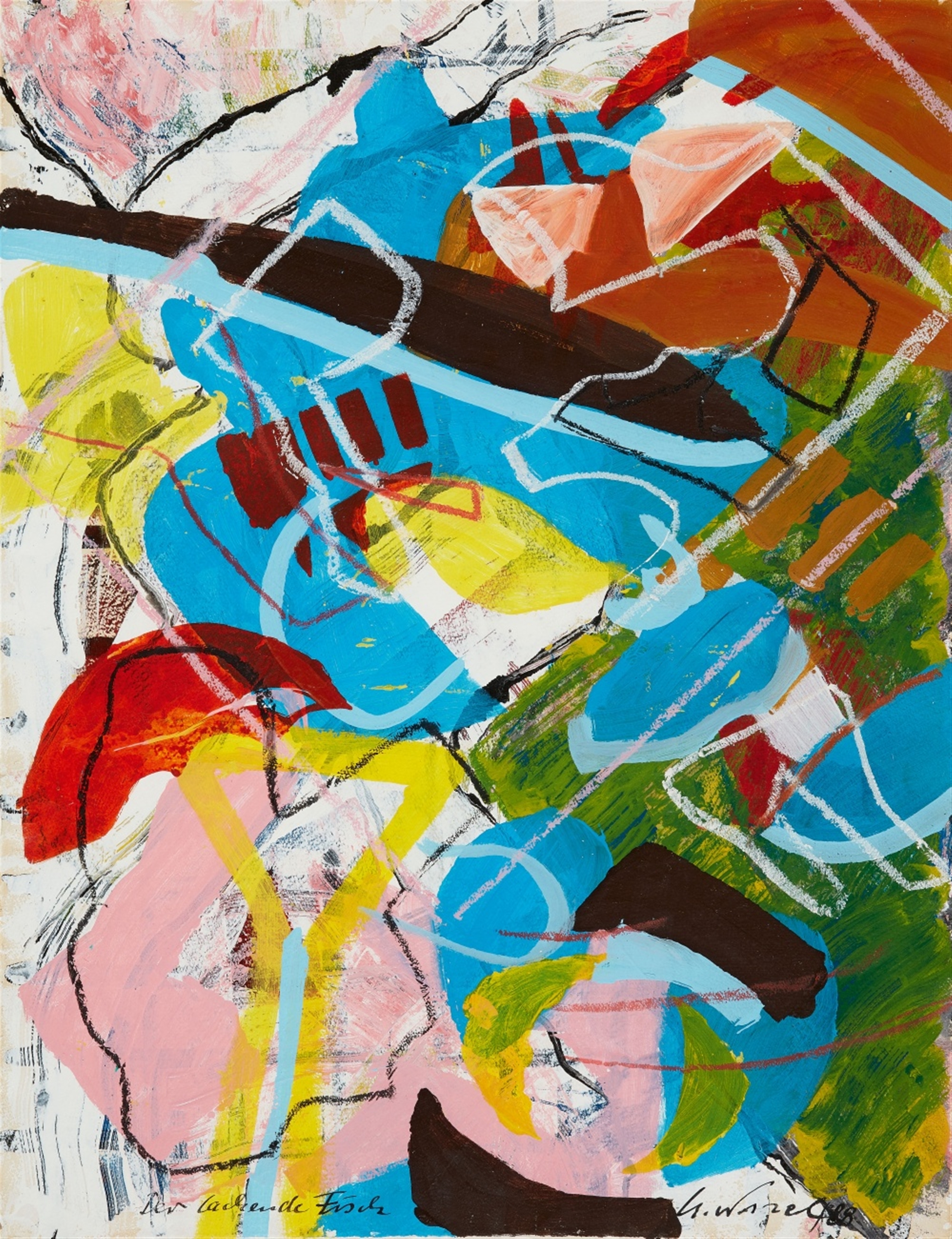 Artwork by Uwe Nickel, Der lachende Fisch, Made of Mixing technique on cardboard