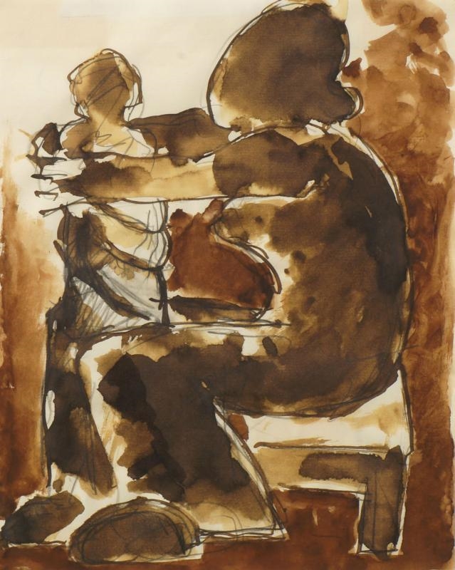 Artwork by Josef Herman, Mother and Child, Made of watercolour, ink and pencil on paper