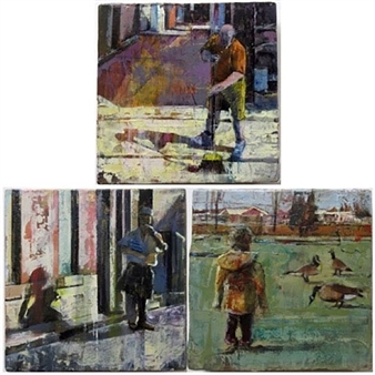 Three Works: UNTITLED - THE SWEEPER; AFTERNOON SHADOWS AND WATCHING THE GEESE - Ivano Stocco