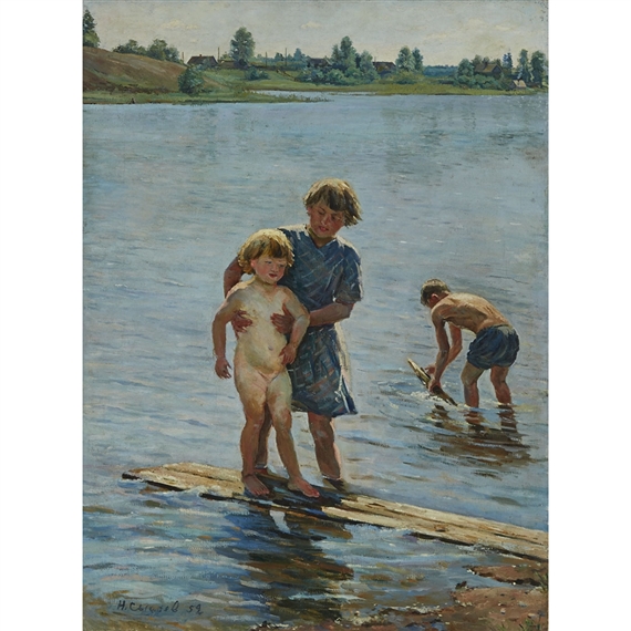 Children Swimming by Nicolai Sysoev, 1952