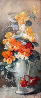 VASE DE CAPUCINES ET BRANCHES DE ROSIER - Mary Golay