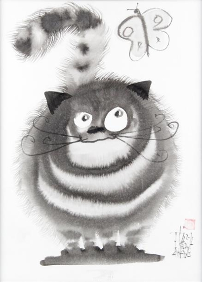 Laszlo Tibay Chat Et Papillon Famille De Chat Et Les Deux Hiboux Mutualart