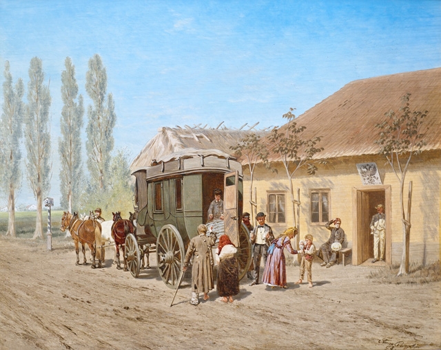 Artwork by Franz Quaglio, A travelling carriage at a Russian roadhouse, Made of Oil on panel