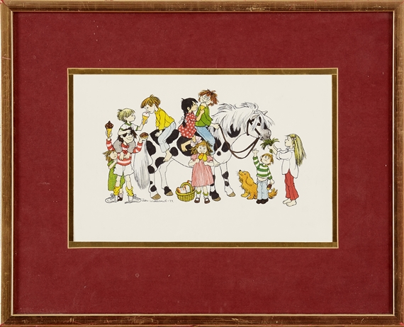 ilon-wikland-barn-som-ater-glass-med-en-prickig-h-st-och-en-hund