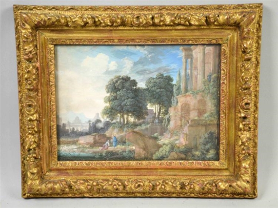 Figures in a landscape w/rains by Pierre Antoine Patel, 1689