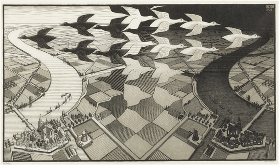 DAY AND NIGHT (B./K./L./W 303) by Maurits Cornelis Escher, 1938