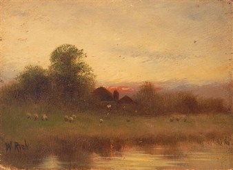 Englische Landschaft mit Schafen - William George Rich