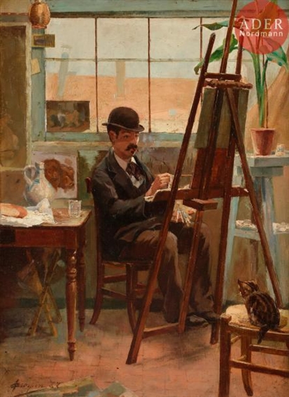 Autoportrait dans son atelier by Adolphe Crespin, 1882