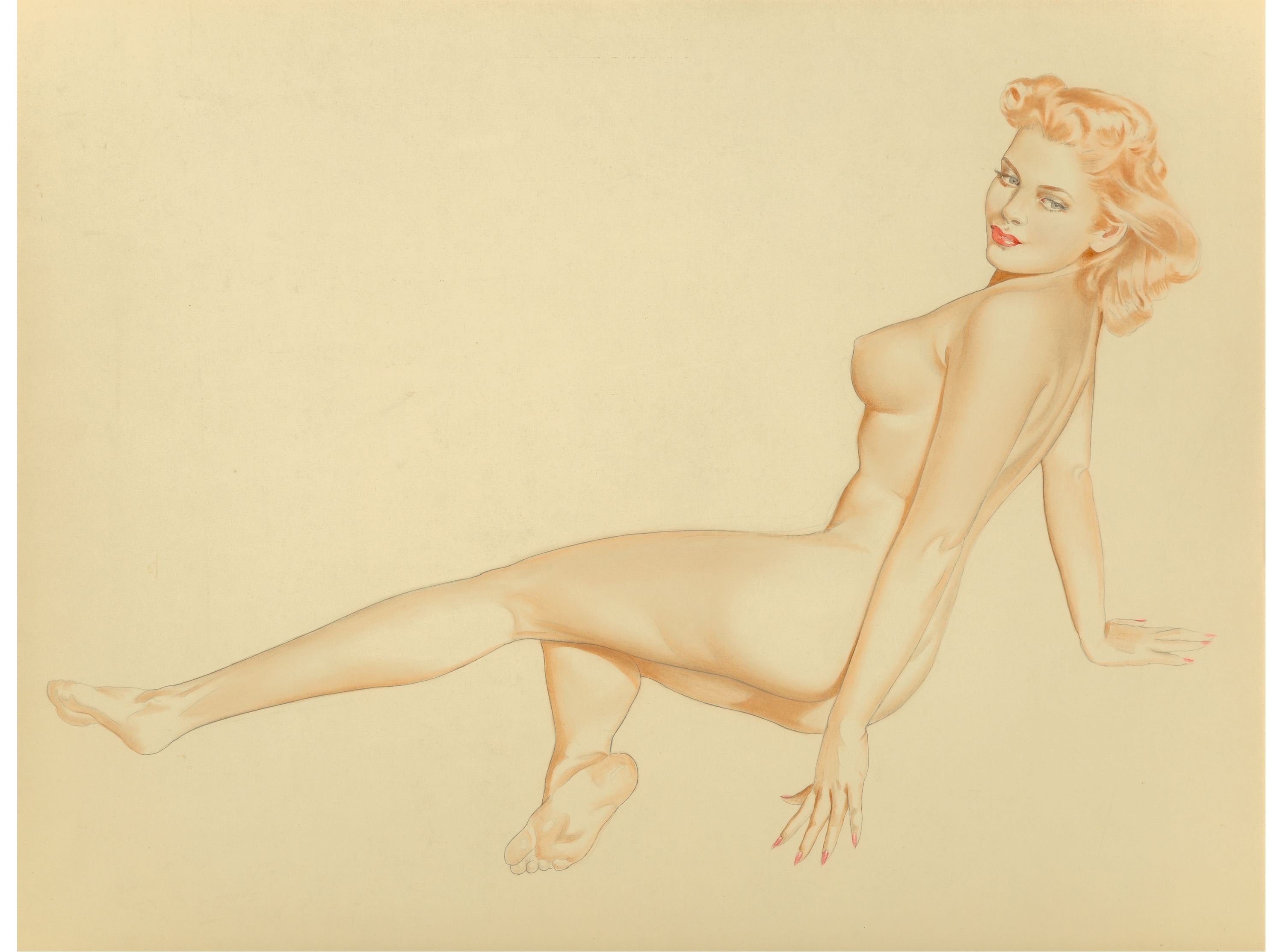 Artwork by Alberto Vargas, Reclining Nude, preliminary, Made of Watercolor ...