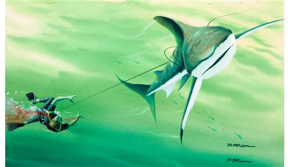 Attacked By A Killer Shark, Reader's Digest interior illustration - Pierre Mion