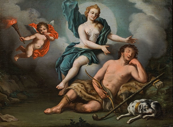 Selene and the sleeping Endymio - Diana and Endymion by Gennaro Basile, 1756