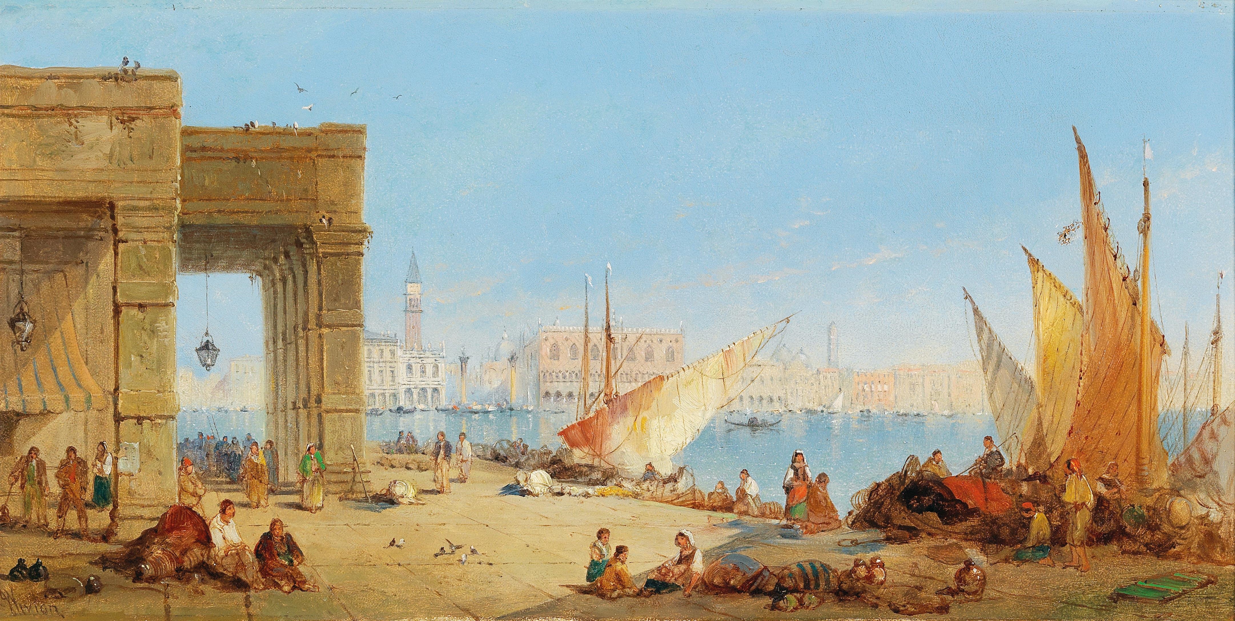 Artwork by John Vivian, View of the Punta Dogana, Venice, Made of oil on canvas
