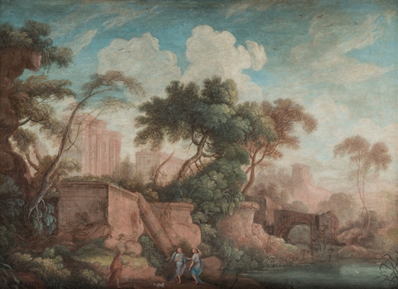 Landscape with Antique Ruins and Tobias and the Angel in the Foreground by Pierre Antoine Patel, circa 1690s