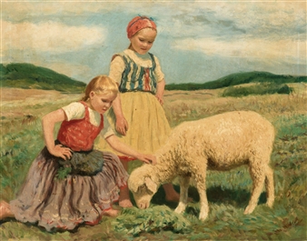 Young Girl with Lamb