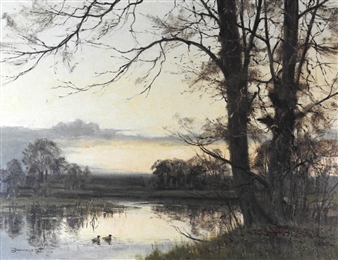 Ducks on a pond in mid winter - Walter Robin Jennings