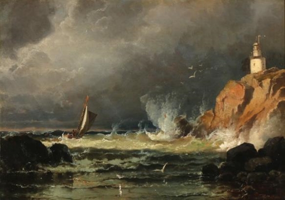 Fishing boat near Vingà lighthouse by Gothenburg, Sweden by Carl Frederik Sørensen, 1872