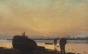 Coastal scenery with fishermen - Robert Barnekow