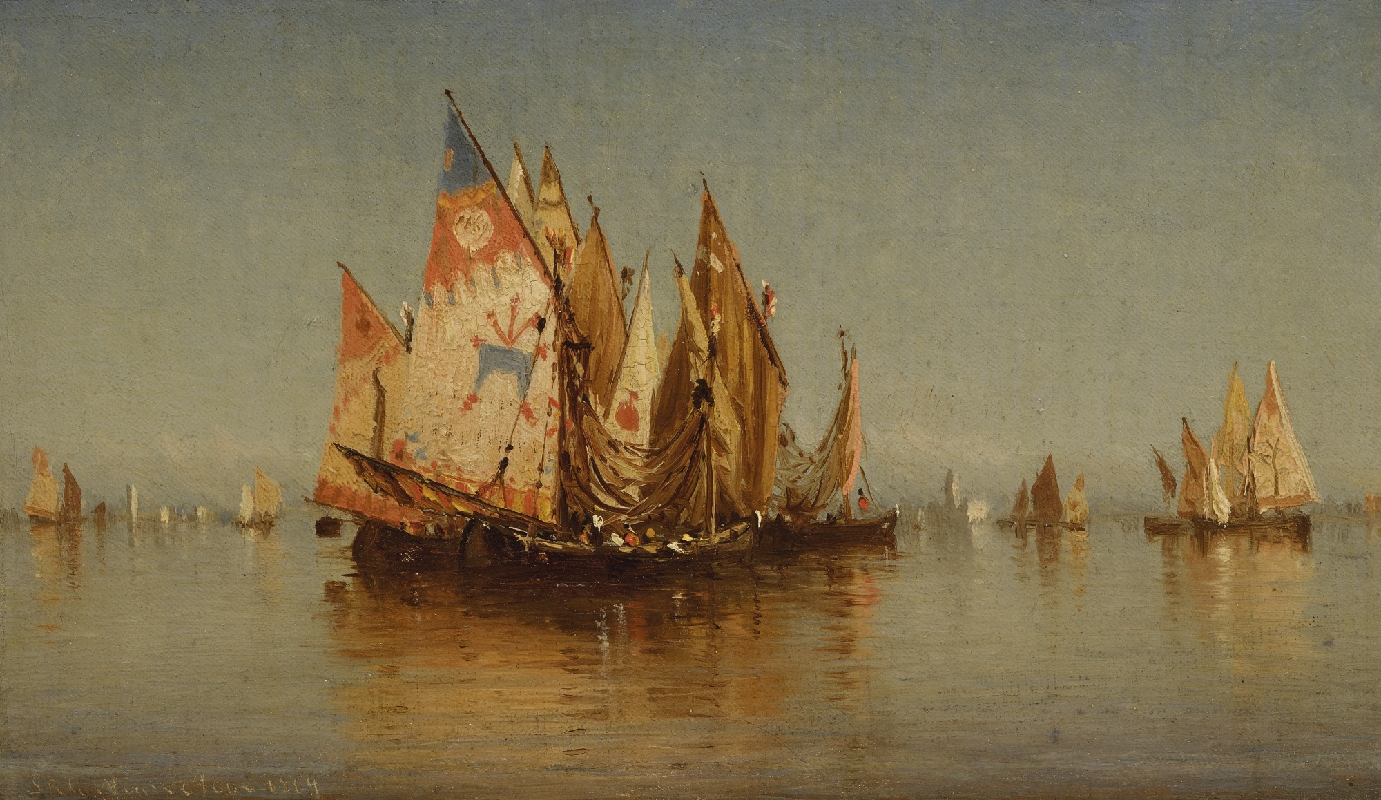 Artwork by Sanford Robinson Gifford, VENETIAN FISHING BOATS, Made of oil on canvas