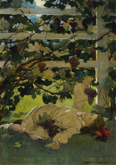 SHE KNEW SHE COULD EAT ONE WHENEVER SHE WANTED TO, SO SHE WAS IN NO HURRY by Jessie Willcox Smith, 1915