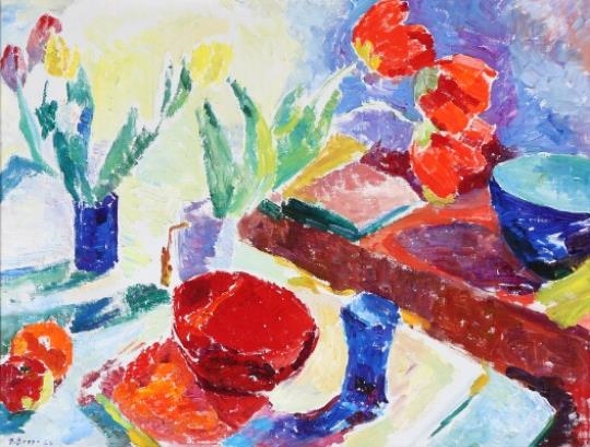 Still Life with Tulips by Grethe Bagge, 1966