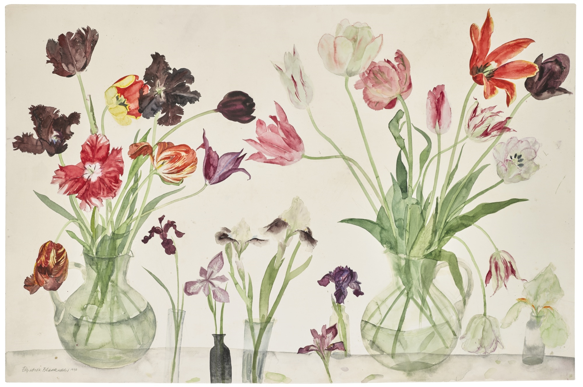 Elizabeth Blackadder TULIPS AND IRISES (1990) MutualArt