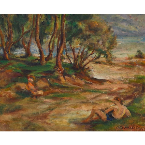 "Baumgruppe am See". by Otto Meister, 1955