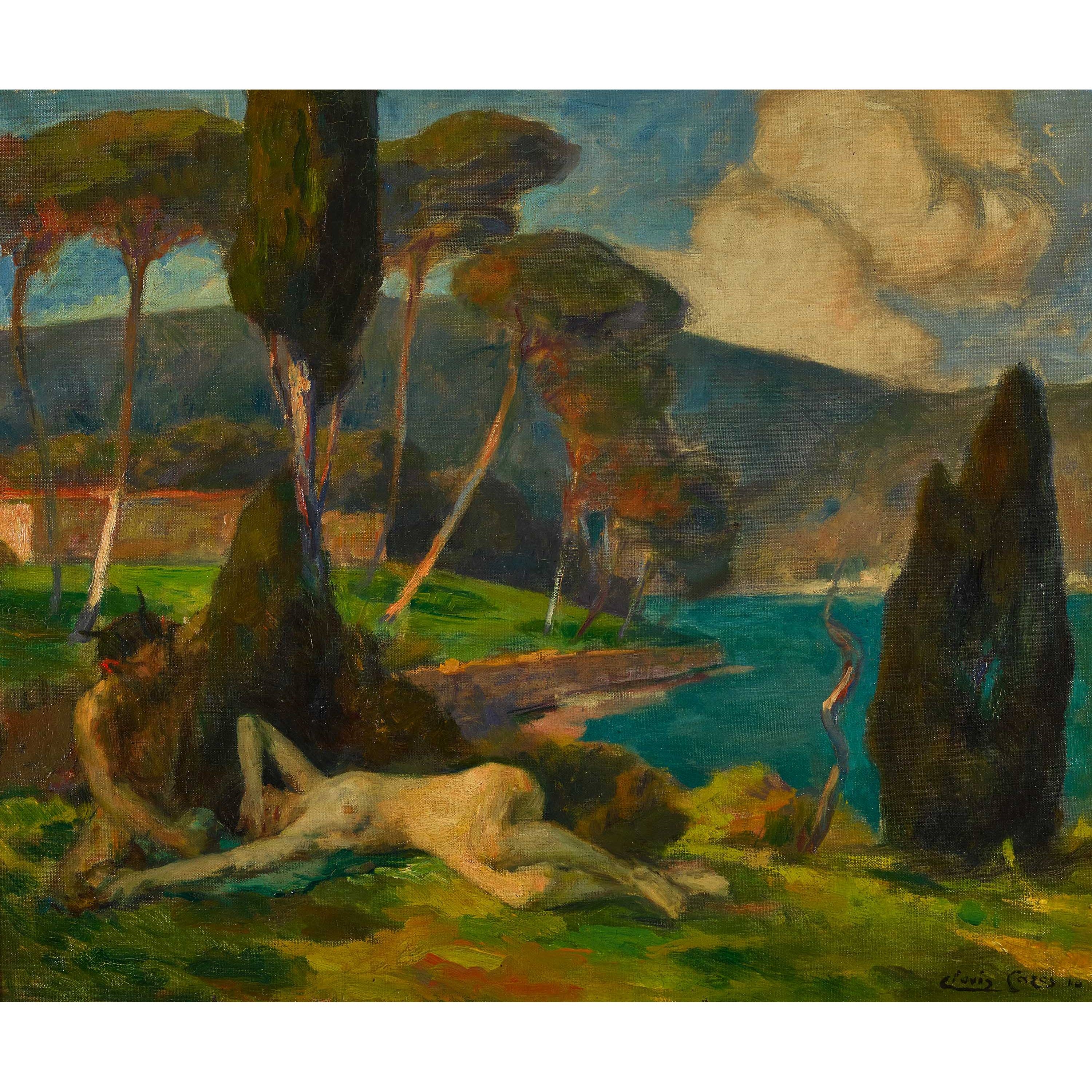 Artwork by Clovis Cazes, Faune et baigneuse., Made of oil on canvas