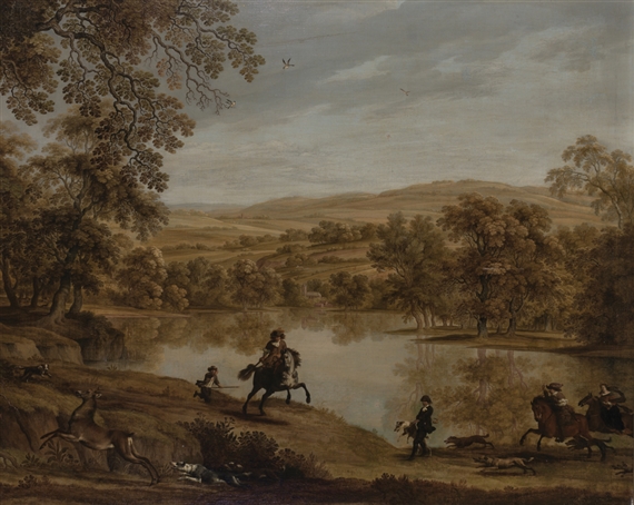 A Stag Hunt beside a Lake by Alexander Keirincx