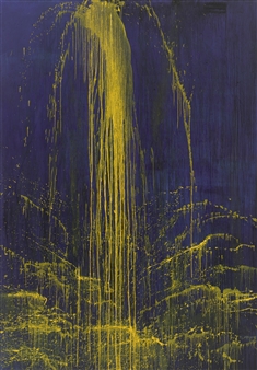SMALLER YELLOW ON BLUE WATERFALL by Pat Steir, 1992