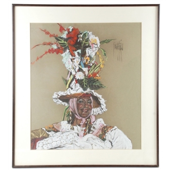 Mujer con gorro floral - Jose Luis Fuentetaja