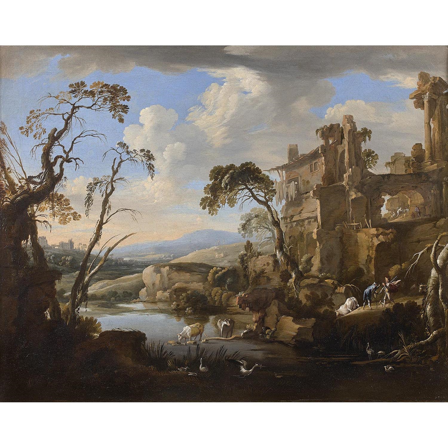 French School, 18th Century | Landscape with lake and ruins from
