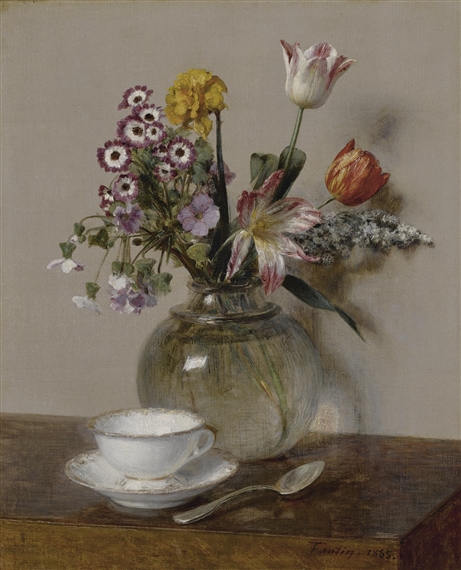 FLEURS DE PRINTEMPS AVEC UNE TASSE ET UNE SOUCOUPE by Henri Fantin-Latour, 1865