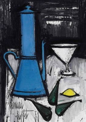 Bernard Buffet | NATURE MORTE À LA CAFETIÈRE BLEUE (1958) | MutualArt