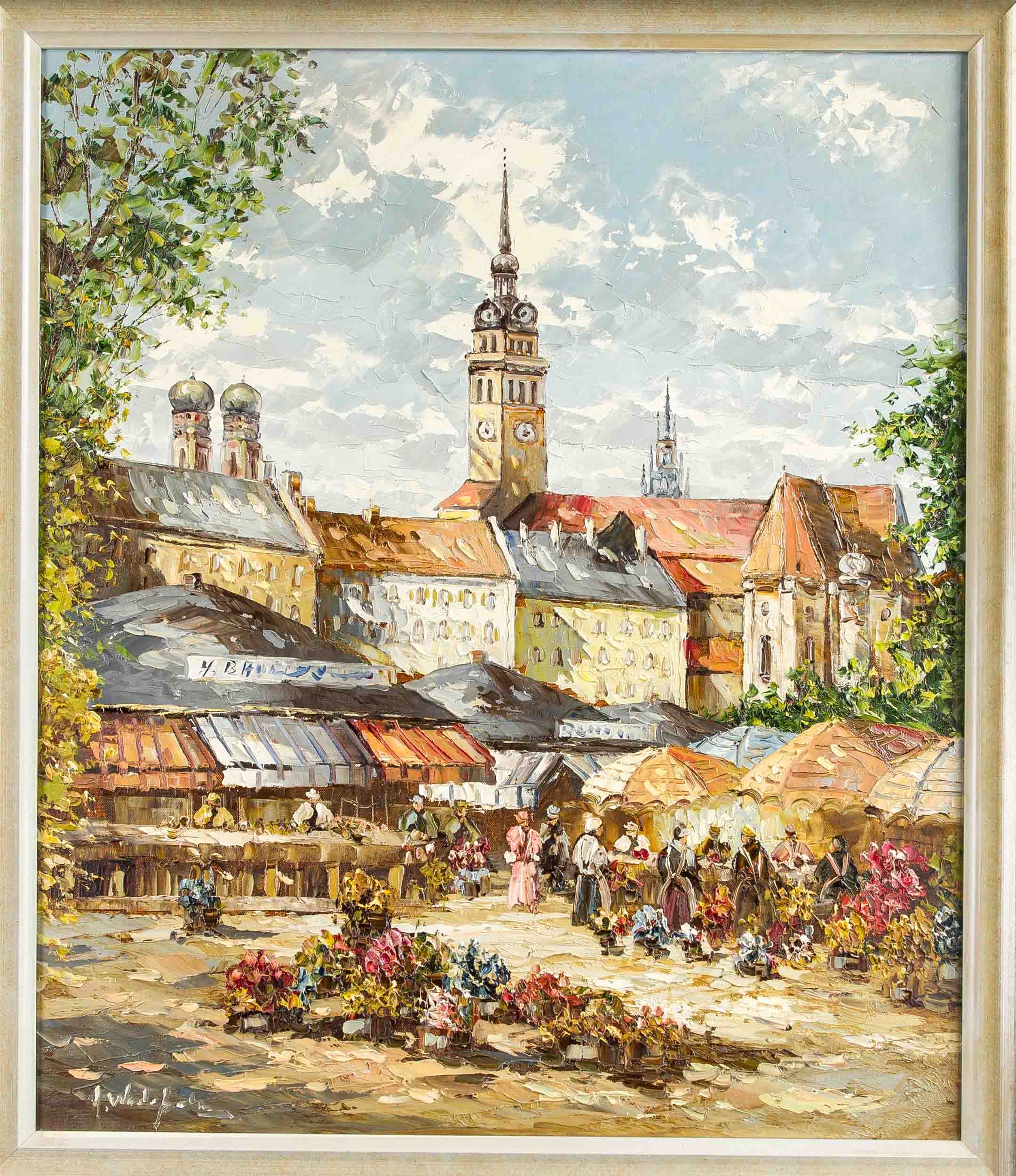 Artwork by August Alexander Wendehals, Münchner Vedute mit Blick über den Viktualienmarkt, Made of oil on canvas
